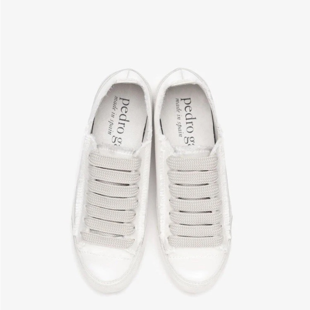 Pedro Garcia White Satin Low-Top Leather Sneakers